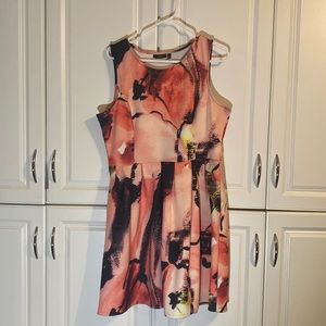 Floral pink fit and flare dress with pockets